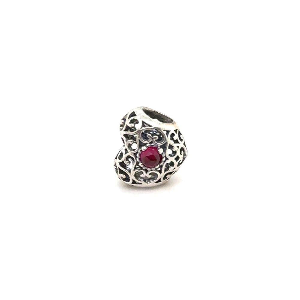 Pandora Cerise Heart Filigree Charm Sterling Silver Pink Ruby 791282CPK